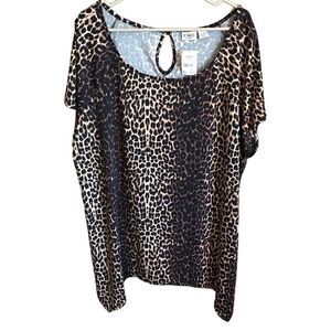 Cato plus size top blouse 26/28 brown leopard print short sleeve New with tags